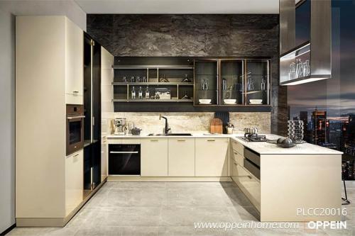 Grey-Modern-Lacquer-Kitchen-with-Glass-Cabinet-PLCC20016-1