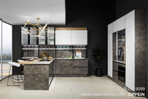 UV-Lacquer-Stone-Effect-Kitchen-With-Bar-PLCC19099-1